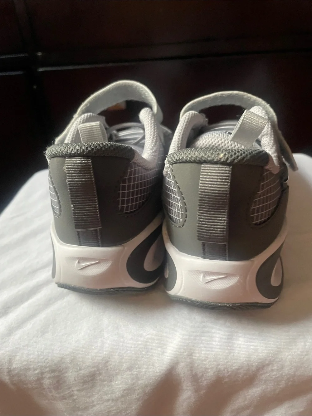 Nike Kids Grey and White Athletic Sneakers with Hook-and-Loop Strap